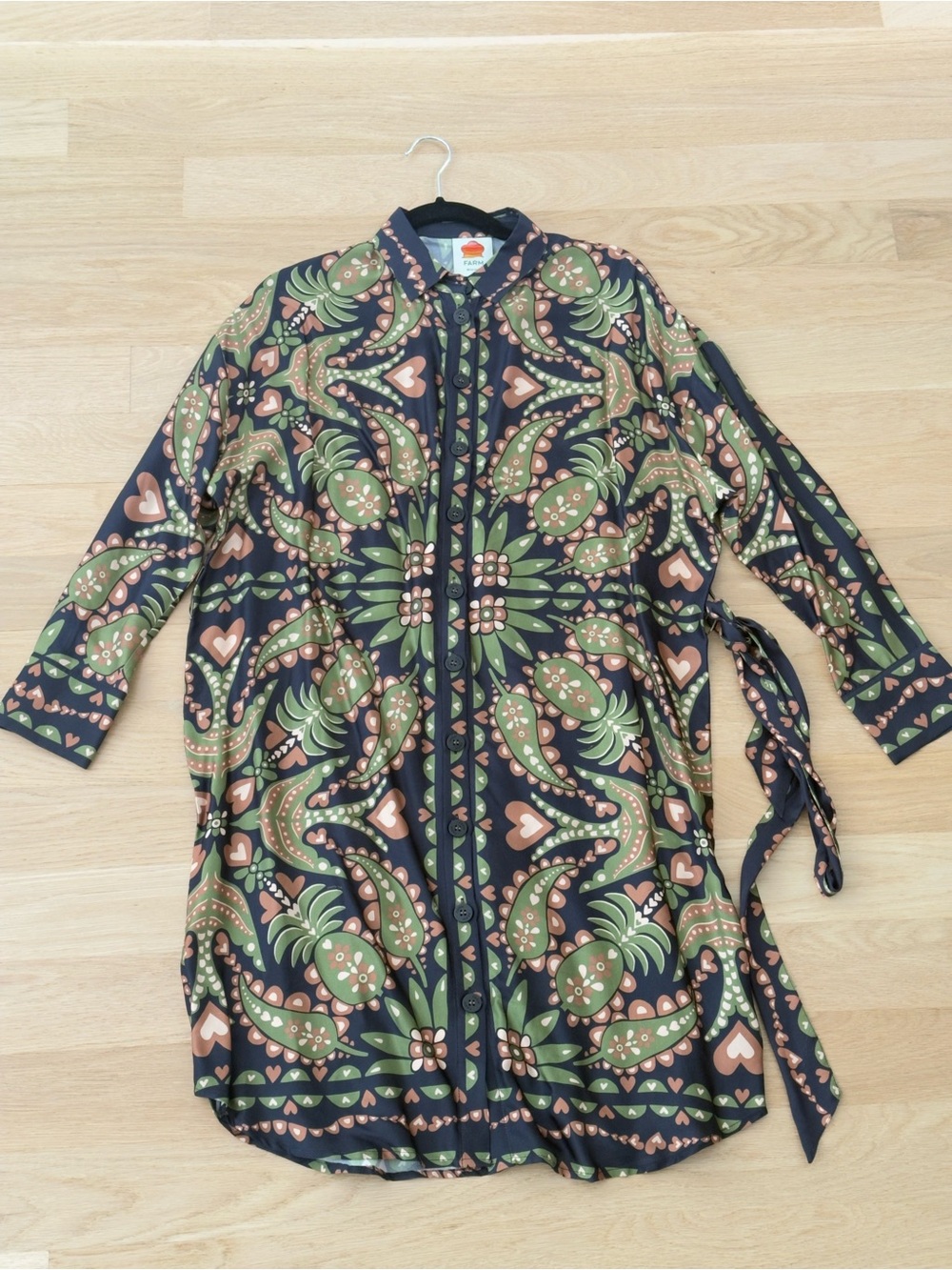 FARM Rio Paisley Print Belted Shirt Dress XS
